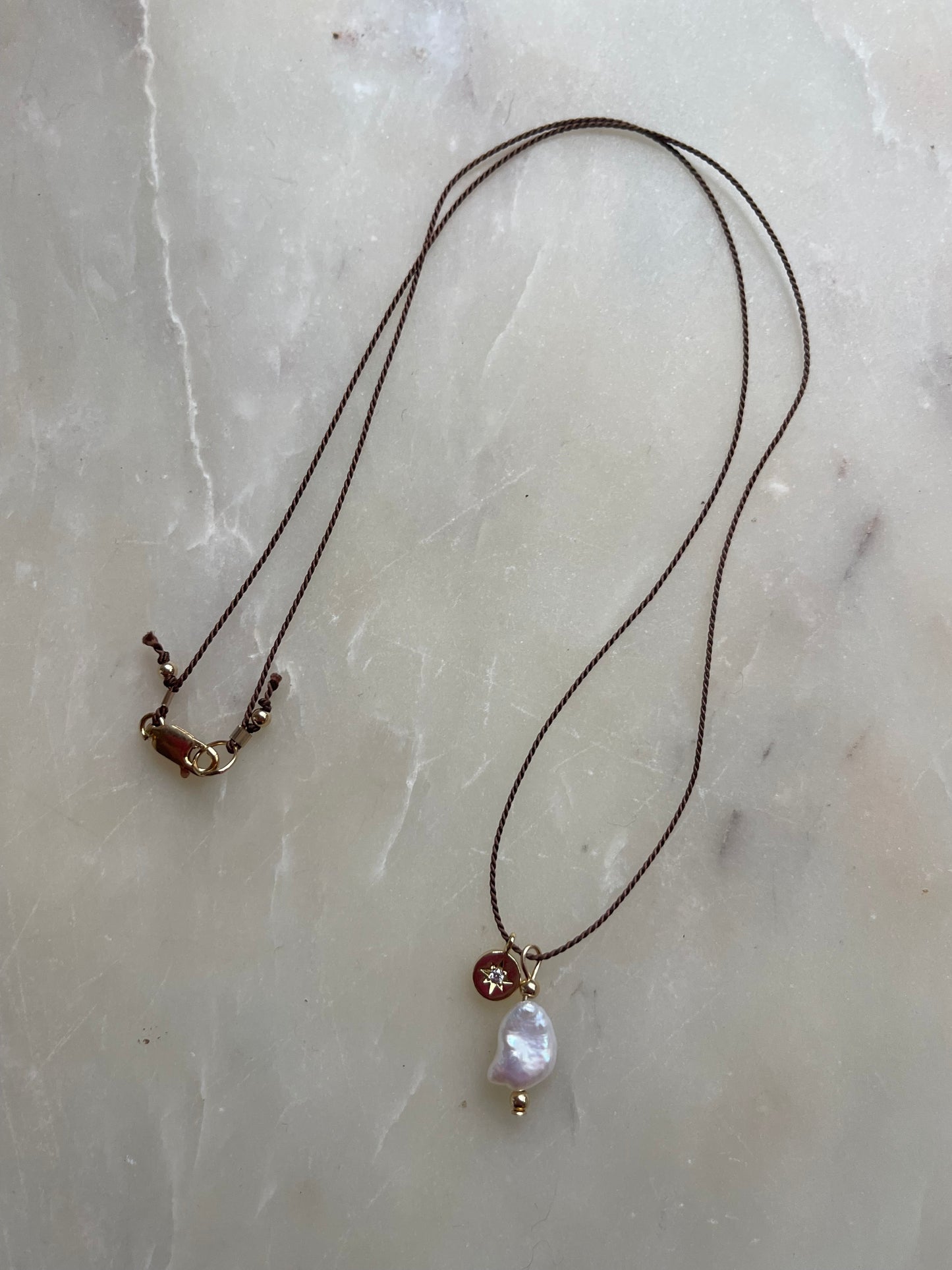 Pearl on Chocolate Silk Necklace