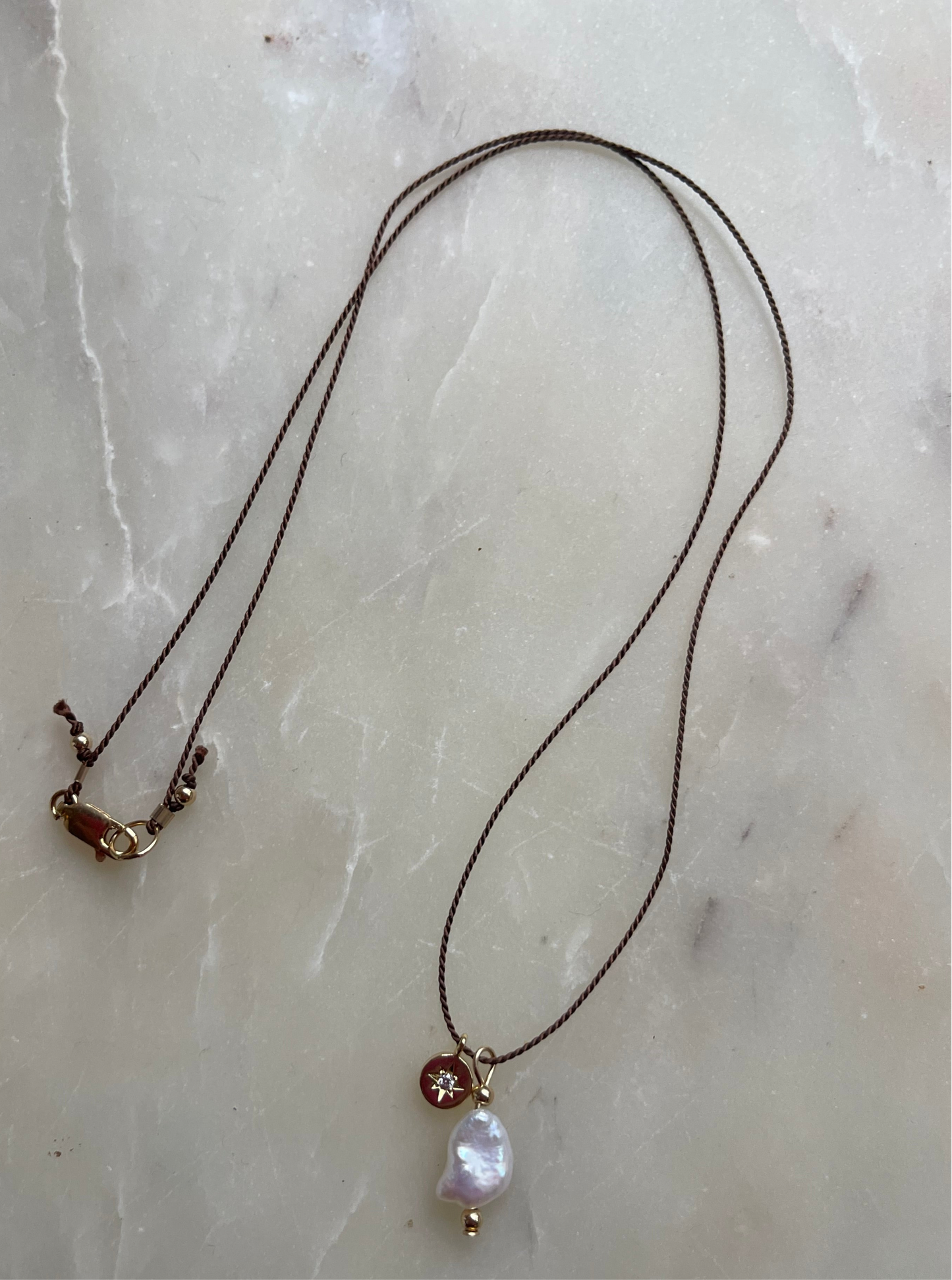 Pearl on Chocolate Silk Necklace