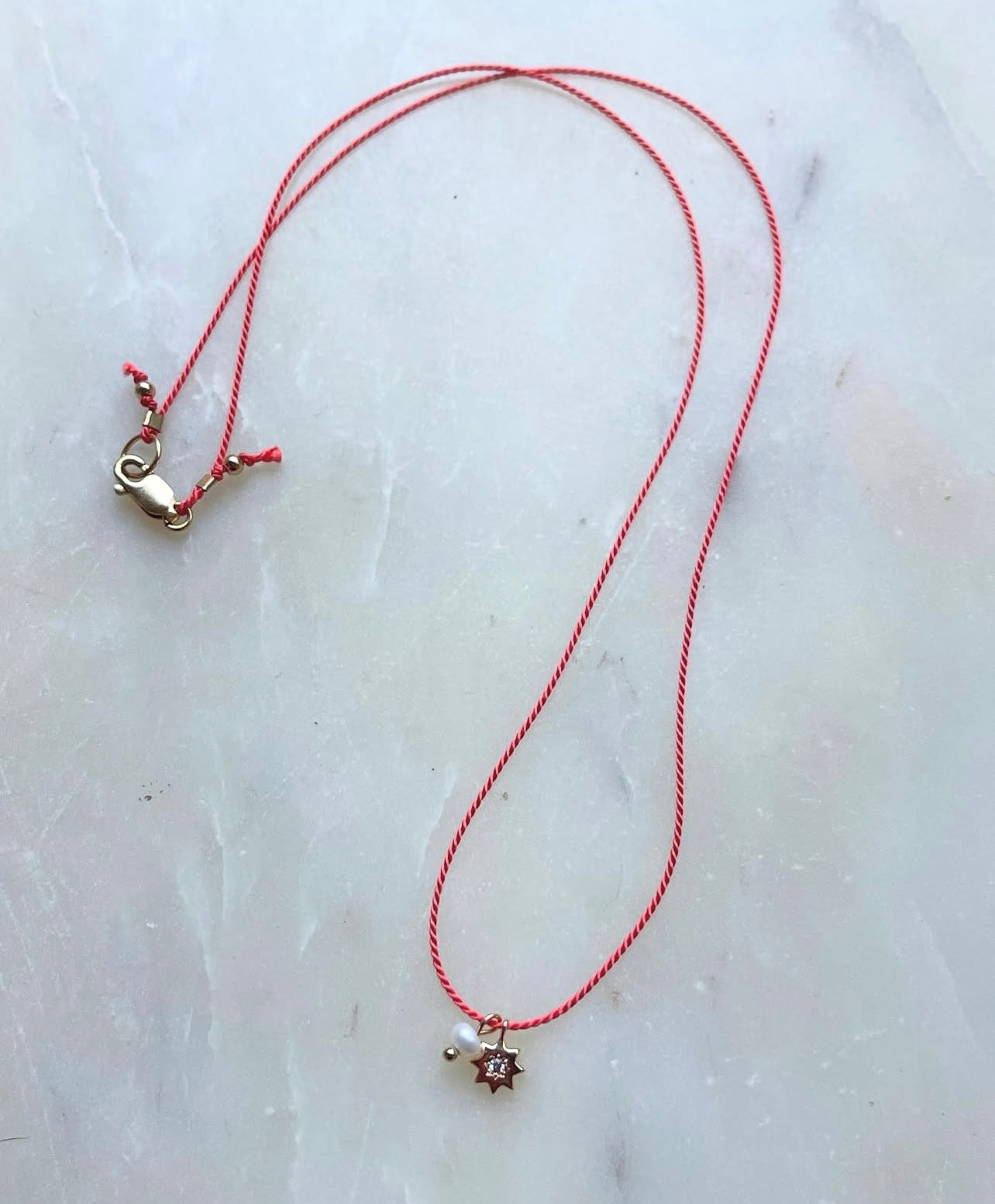 Tiny Pearl on Coral Silk Necklace