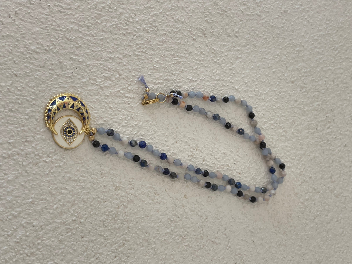 Crescent moon necklace hand tied agate