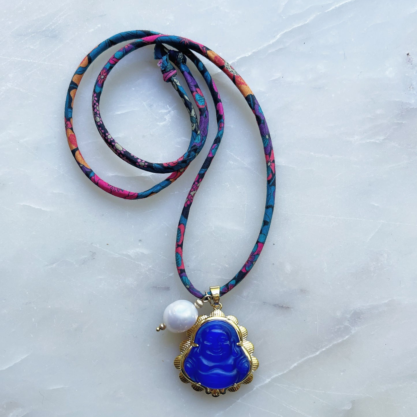 Liberty of London Tie on Buddha Necklace in Blues