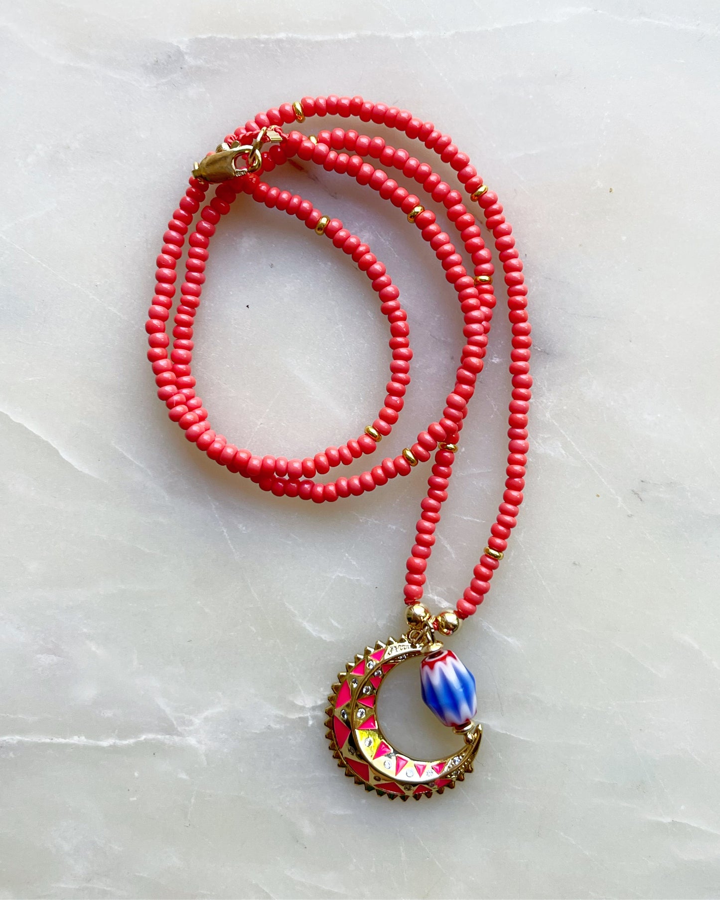 Coral Cresent Moon Necklace