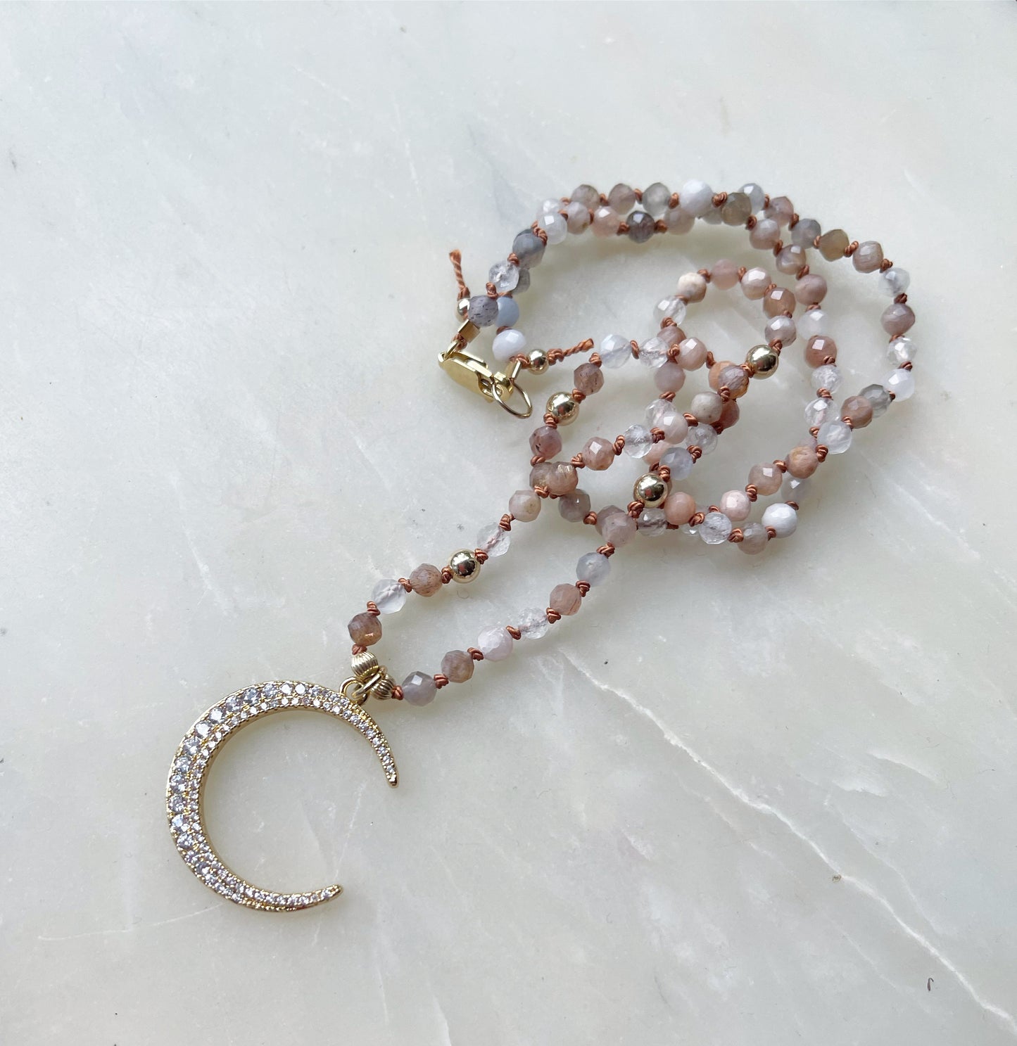 Peach Agate & Quartz Necklace
