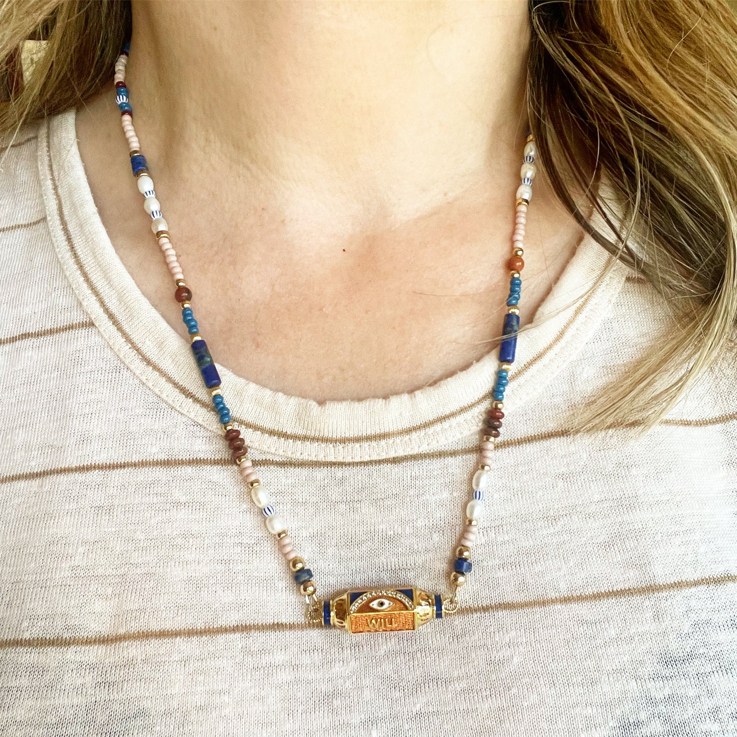 Enamel Connector Necklace with Eye