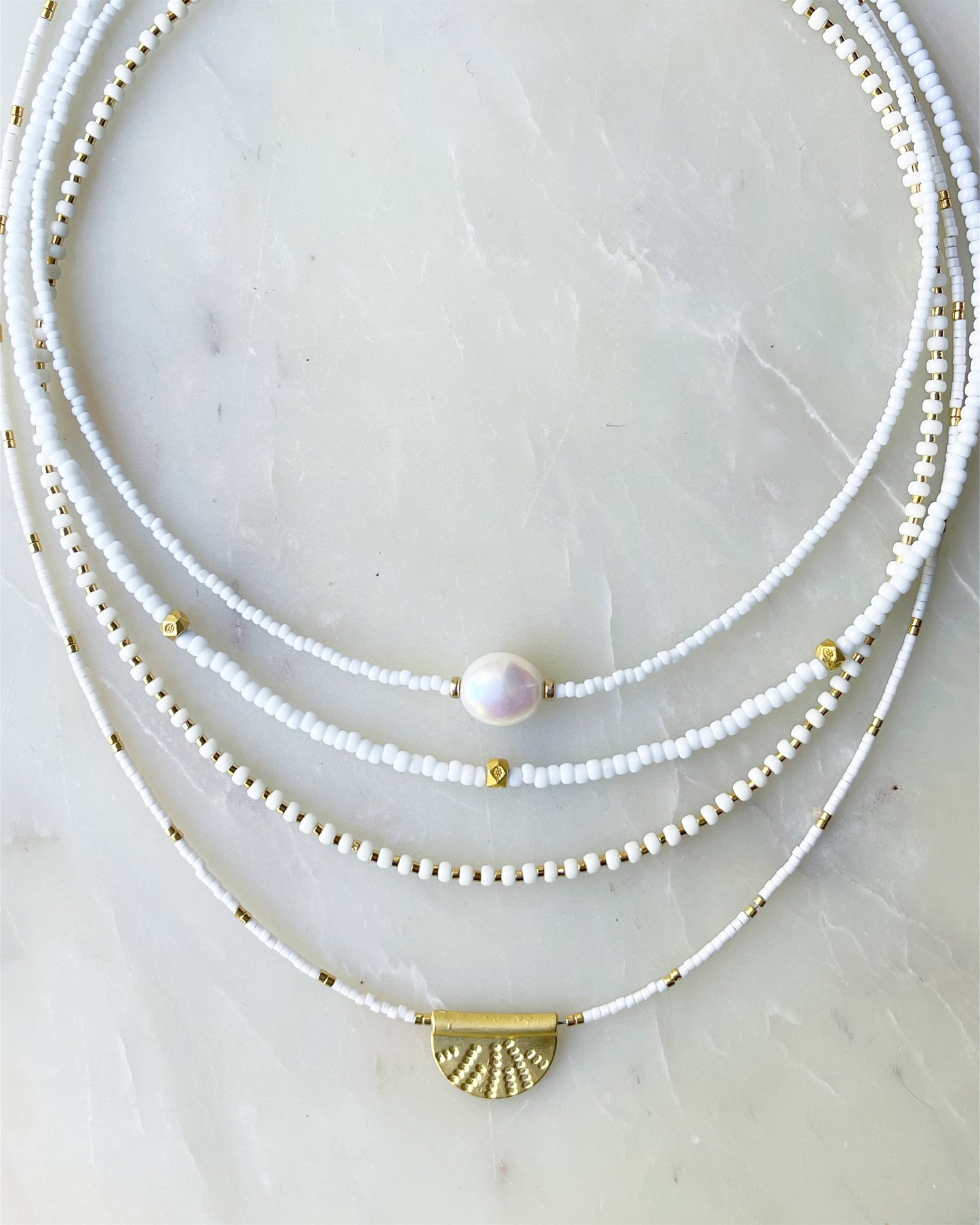White and Gold beaded Necklace