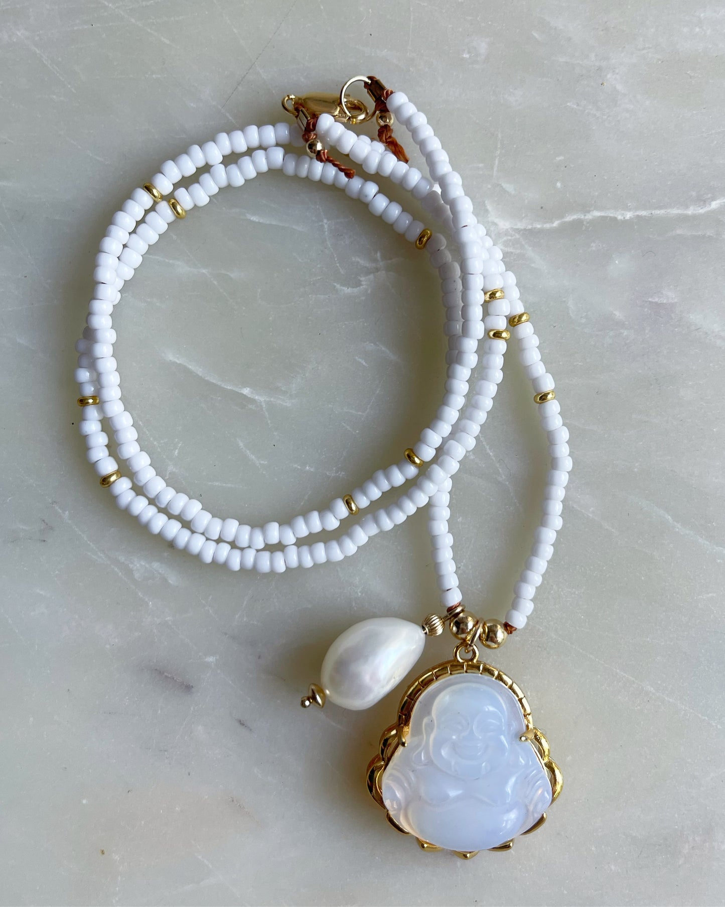 White Buddha & Pearl Necklace