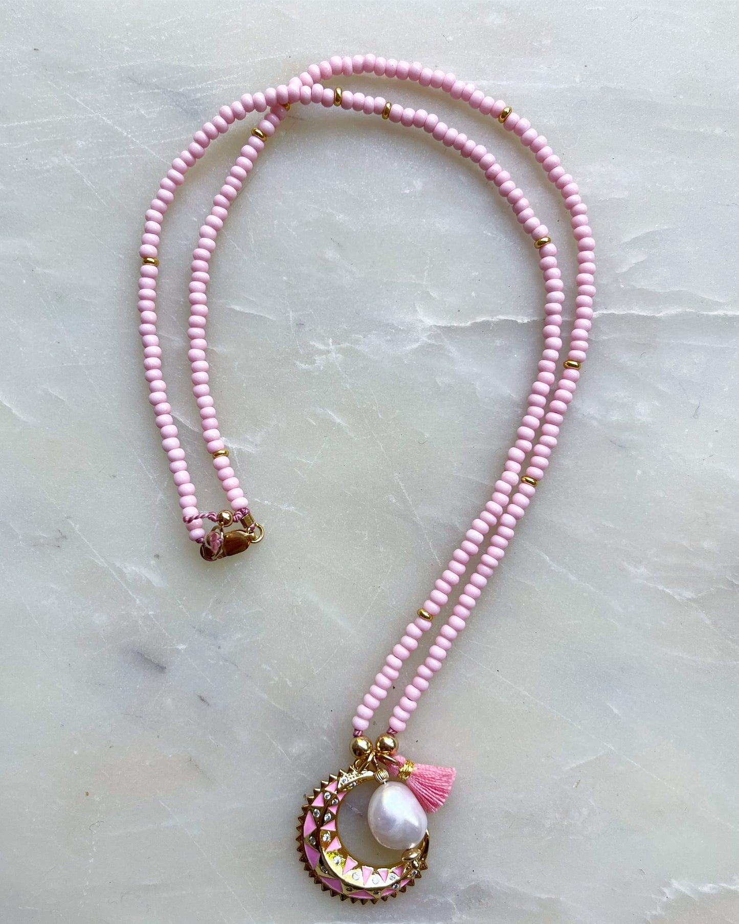 Pink Crescent Moon Necklace