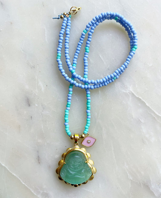 Aqua & Lilac Buddha Necklace