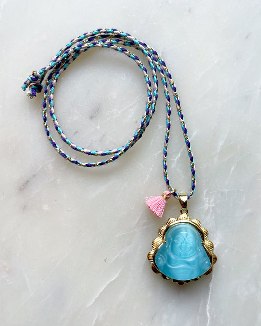 Baby Blue Buddha Tie Necklace