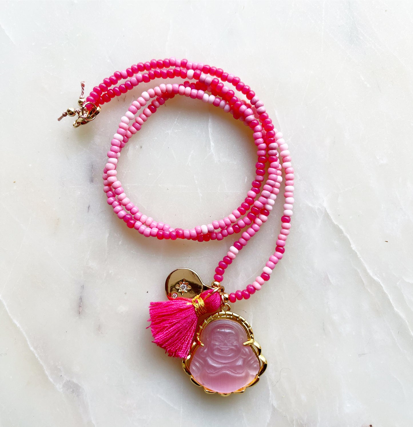 Hot Pink Buddha Tassel Necklace