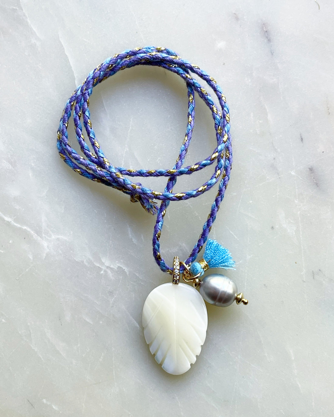 Carved Shell Tie Necklace lilac – Kyra Stone