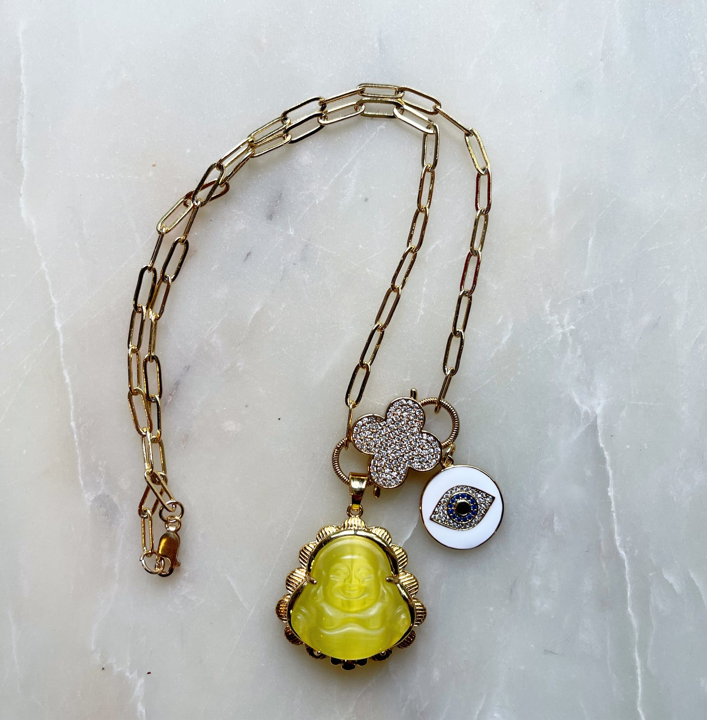 Yellow Buddha Charm Necklace