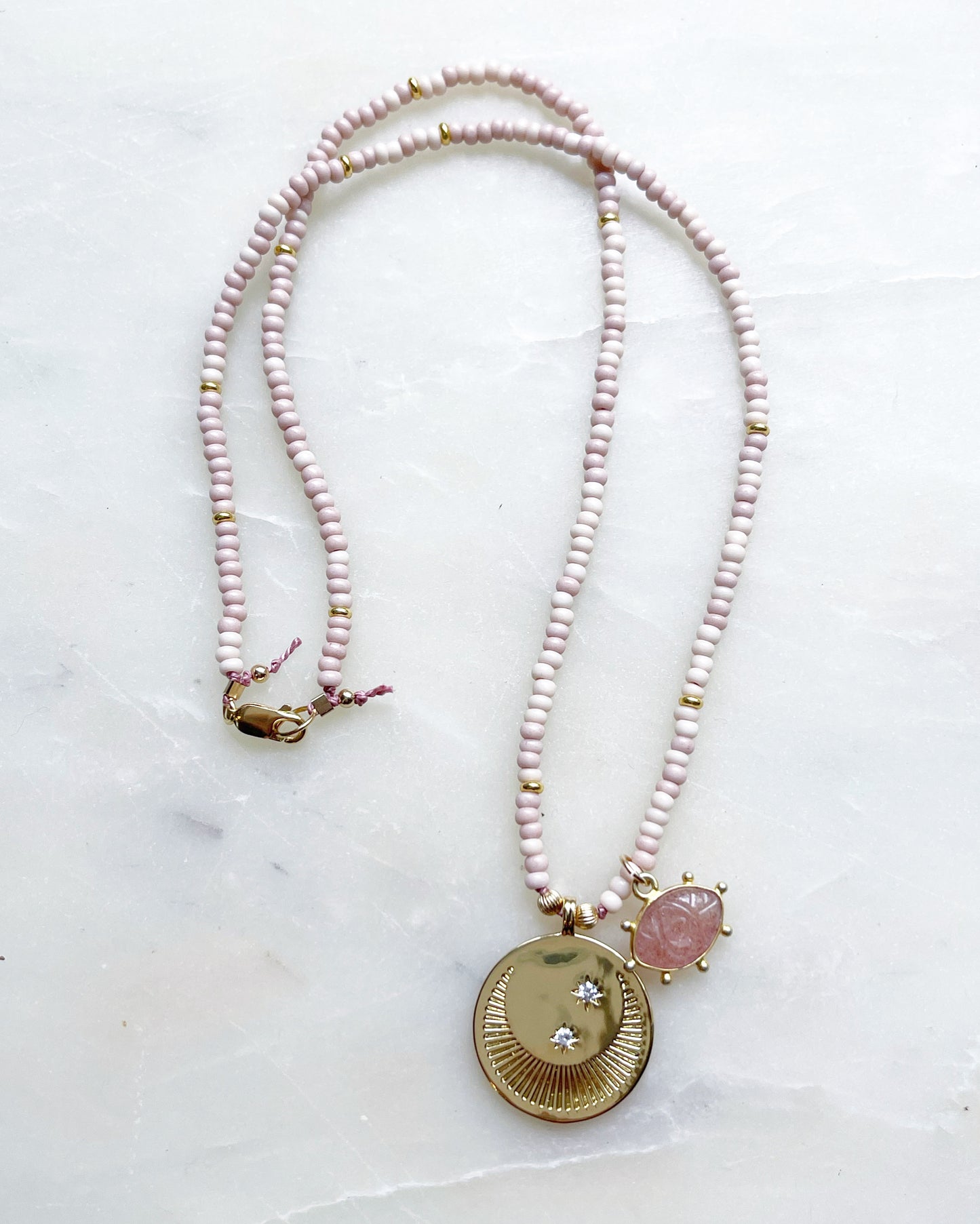 Rose Quartz Eye Moon Necklace