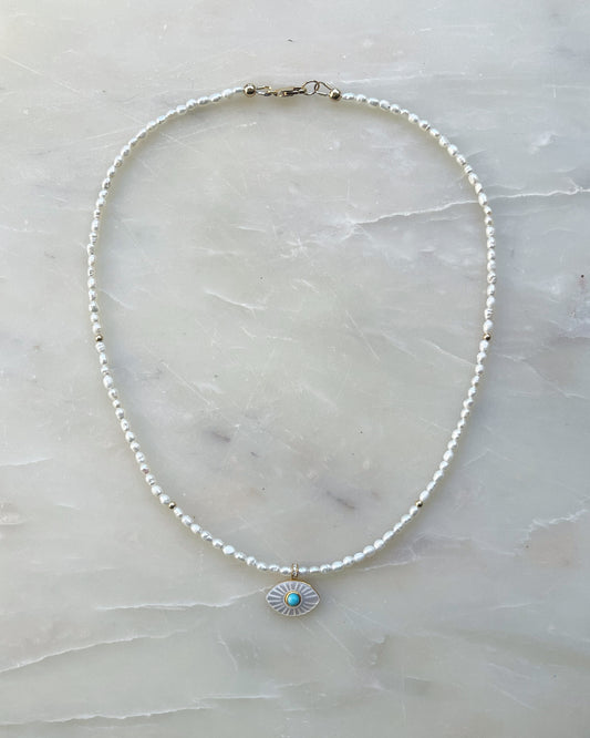 Freshwater Peal Necklace with Mother of Pear Eye