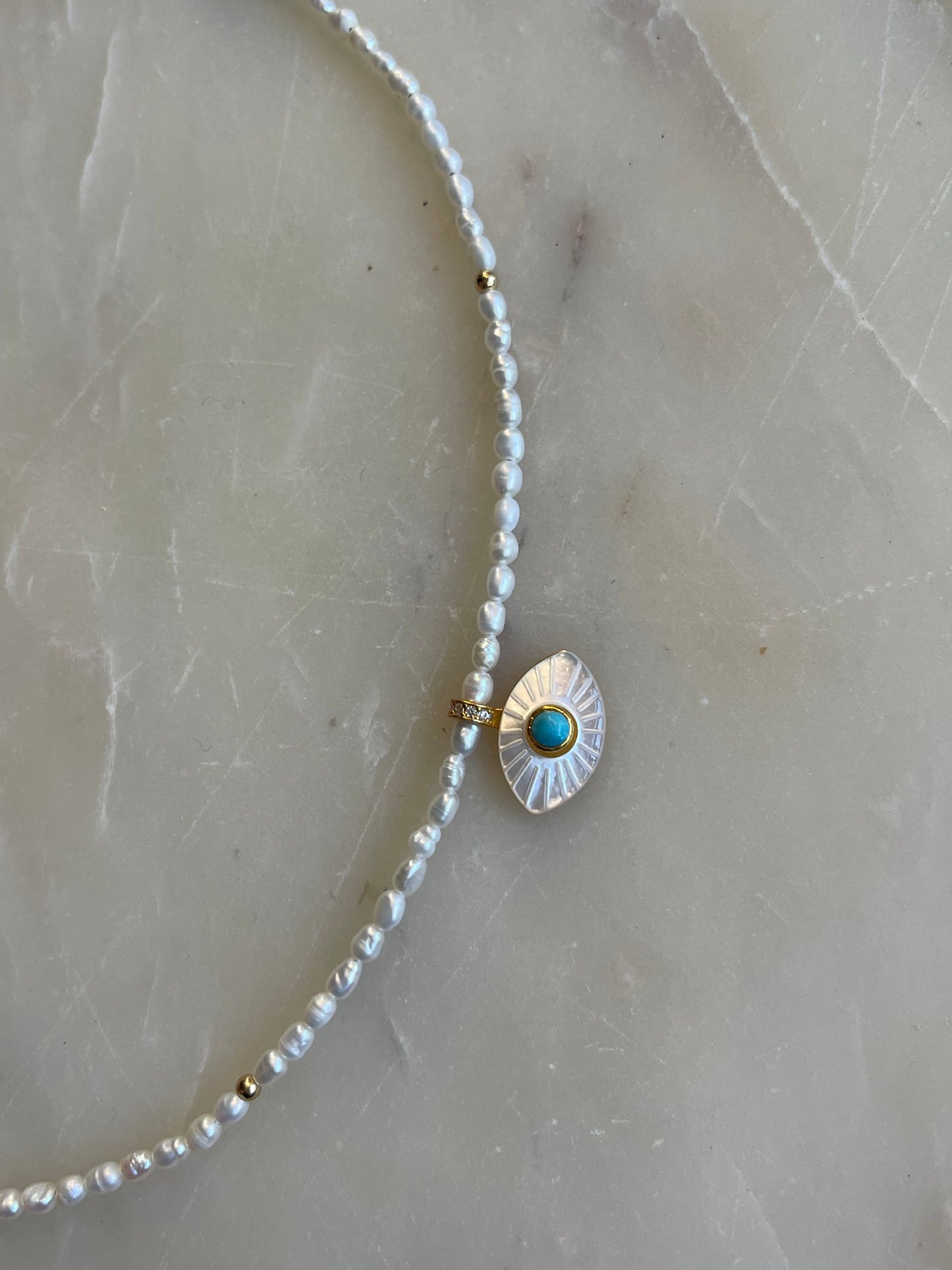 Freshwater Peal Necklace with Mother of Pear Eye