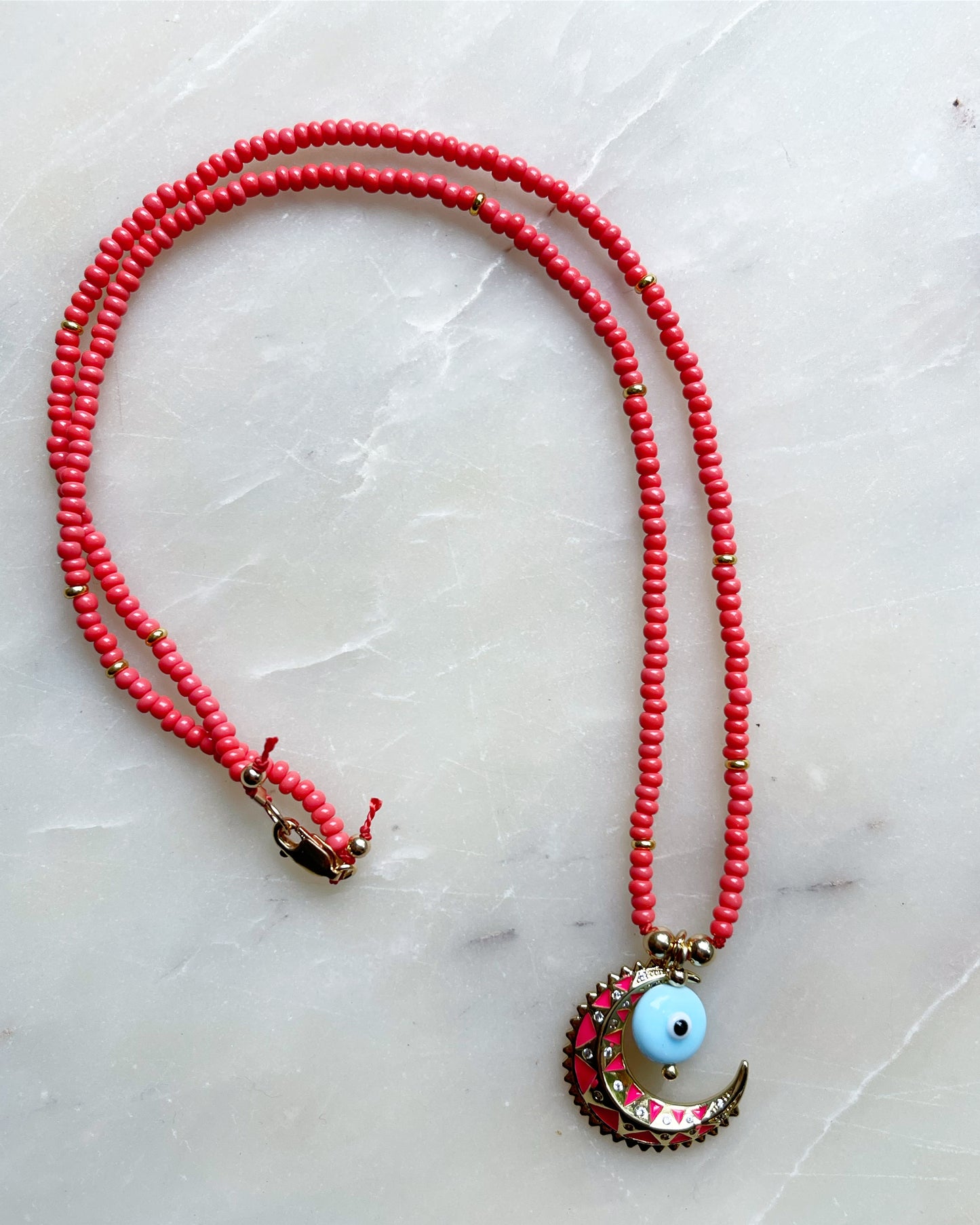 Coral Cresent Moon Necklace