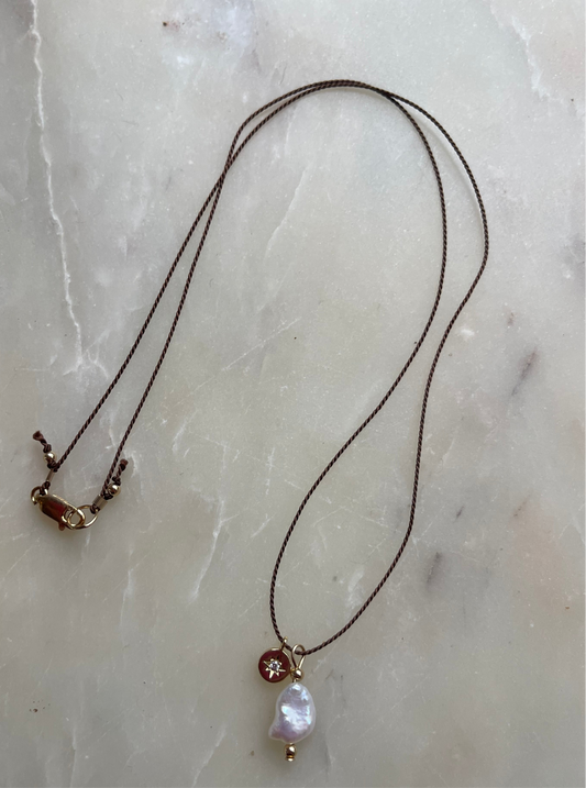 Pearl on Chocolate Silk Necklace