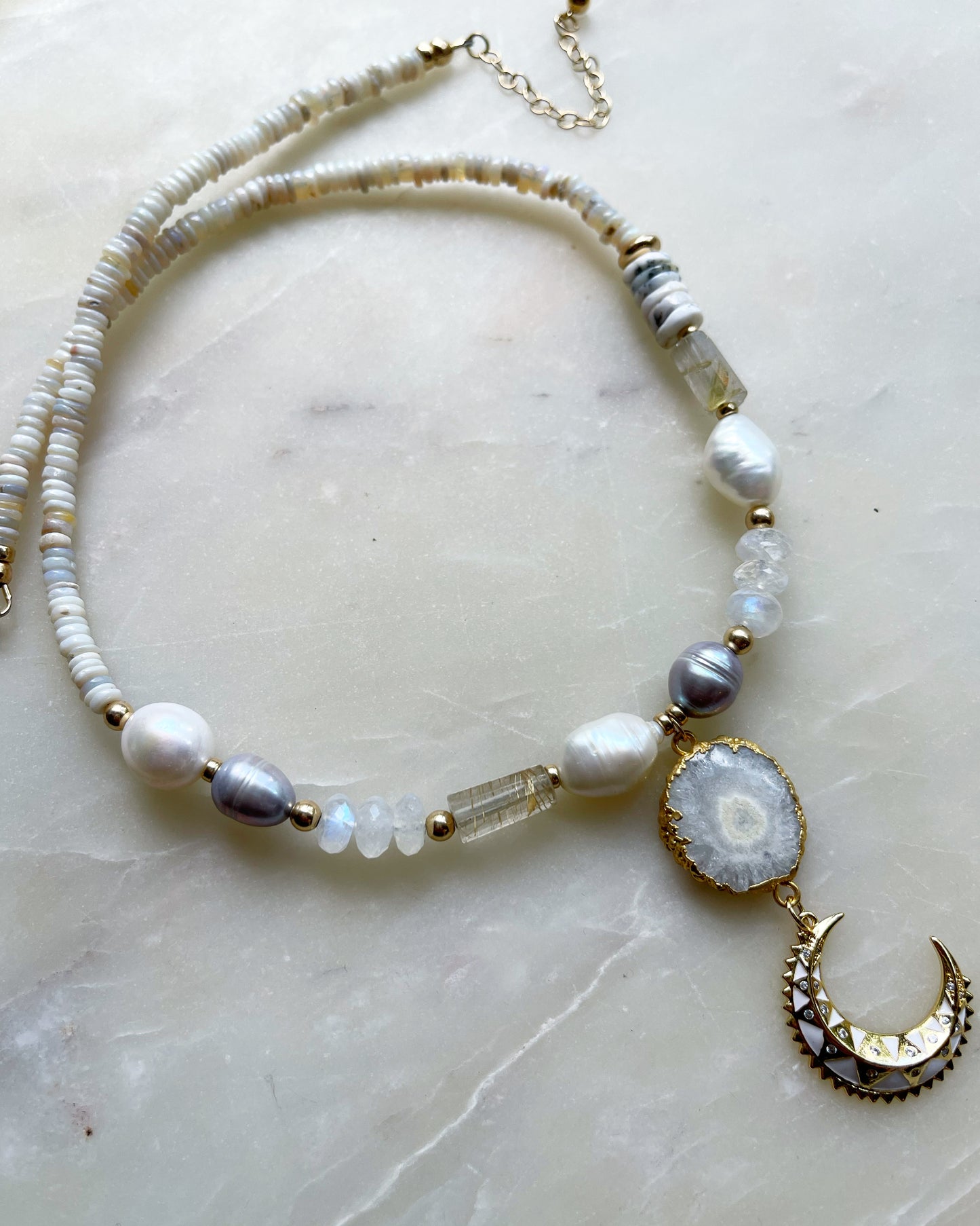 All White Moon Necklace