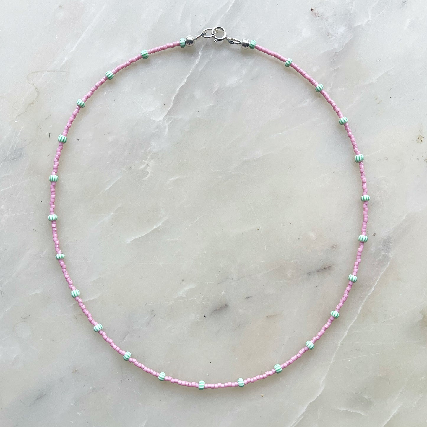 Pink with green stripe satellite necklace