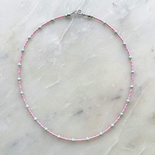 Pink with green stripe satellite necklace