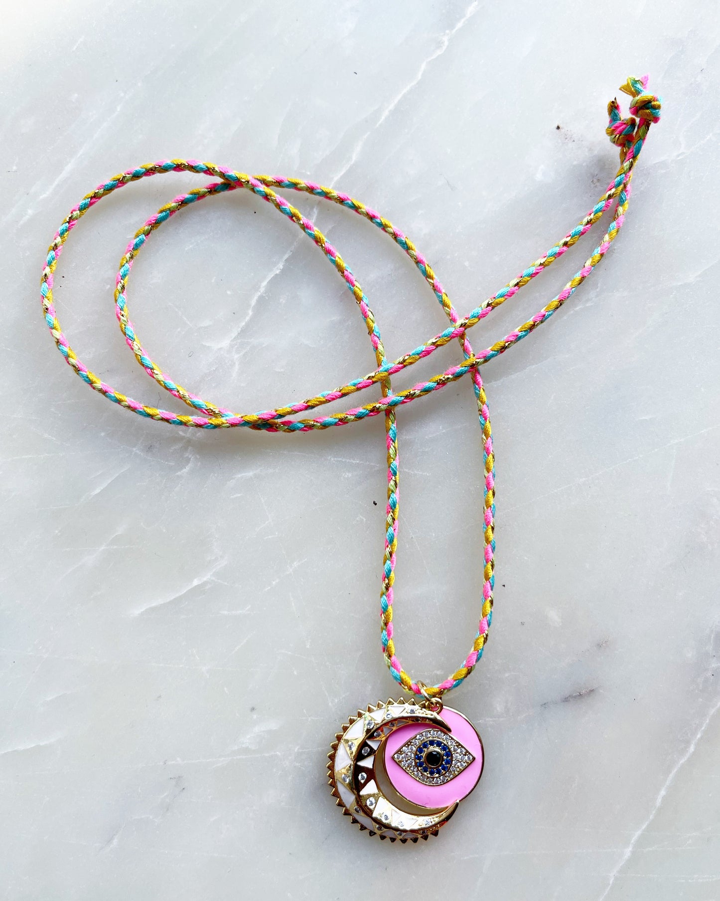 Crescent Moon Tie Necklace Neon