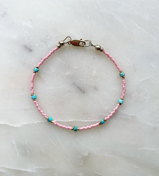 Salmon Pink and Turquoise Stone Bracelet