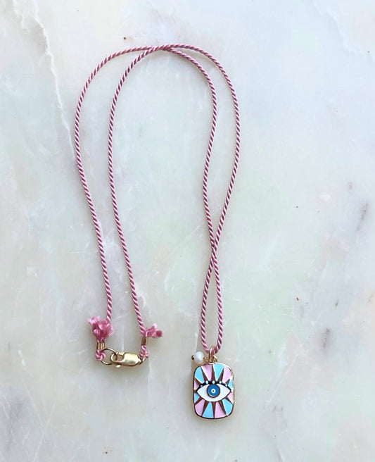 Enamel eye silk necklace