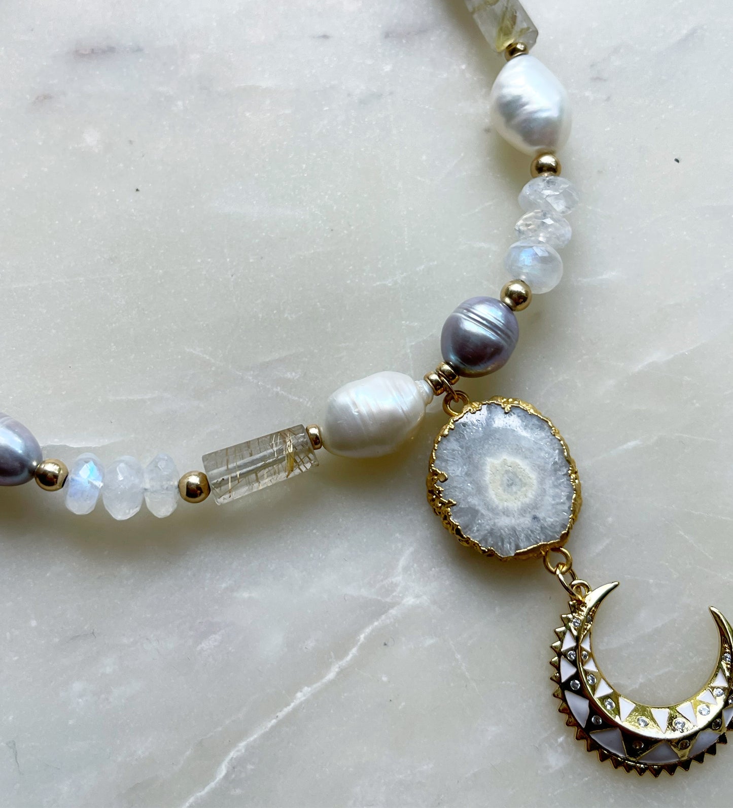 All White Moon Necklace