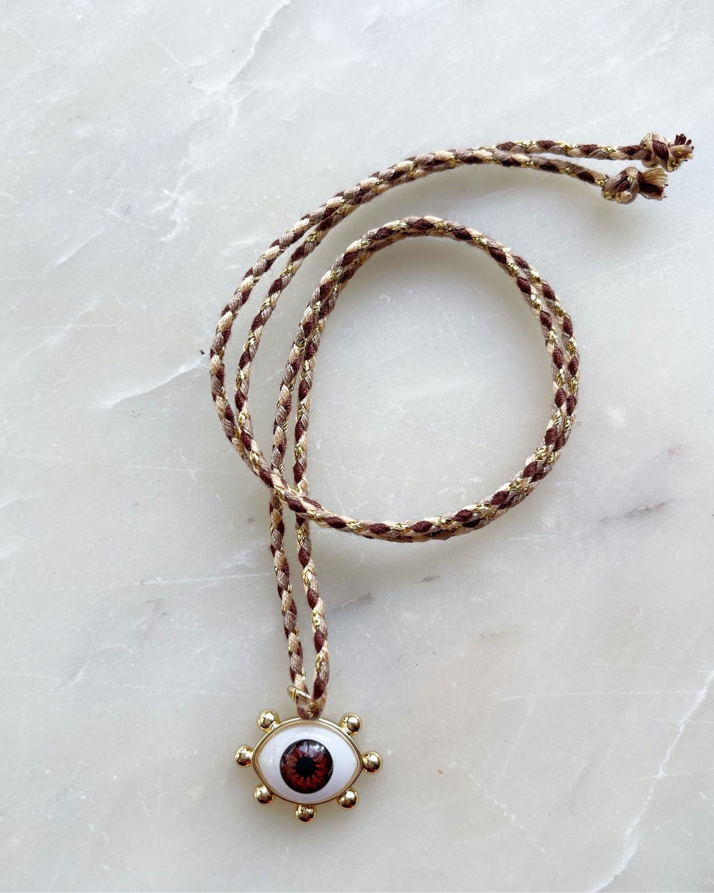 Eye Tie Necklace Brown, Gold