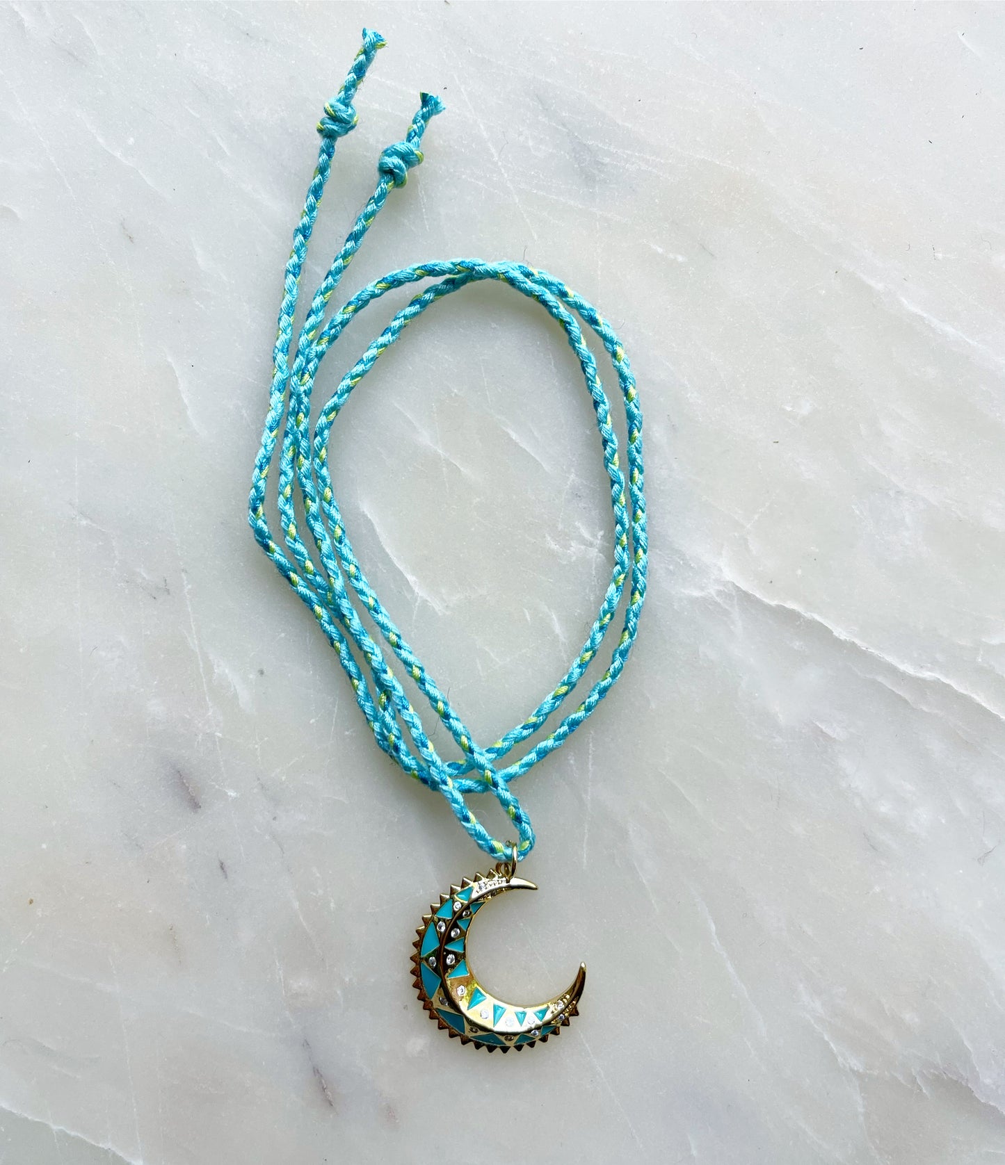 Crescent Moon Tie Necklace Aqua