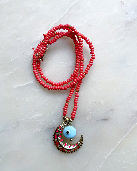 Coral Cresent Moon Necklace