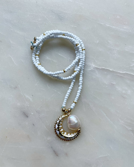 White Crescent Moon Necklace