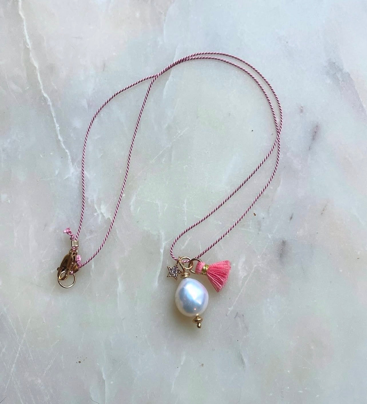 Pearl on Silk Necklace with tasel