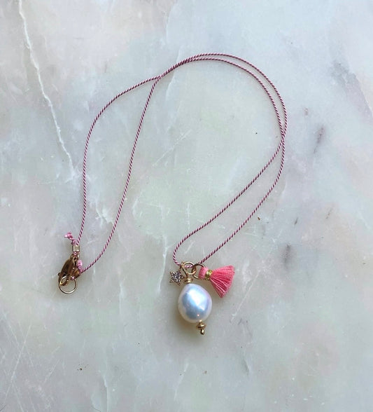 Pearl on Silk Necklace with tasel