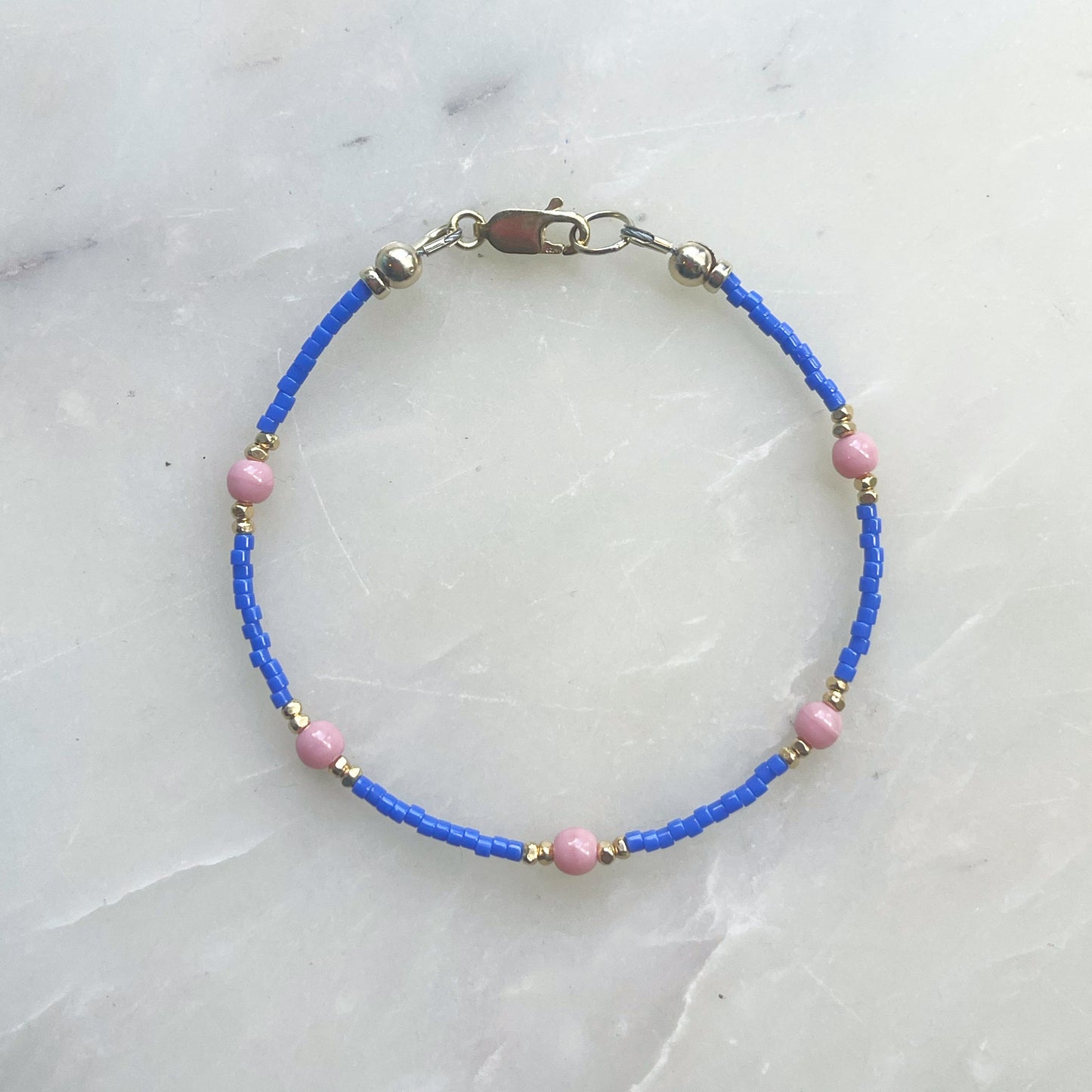 Cobalt Blue and Peach Agate Bracelet