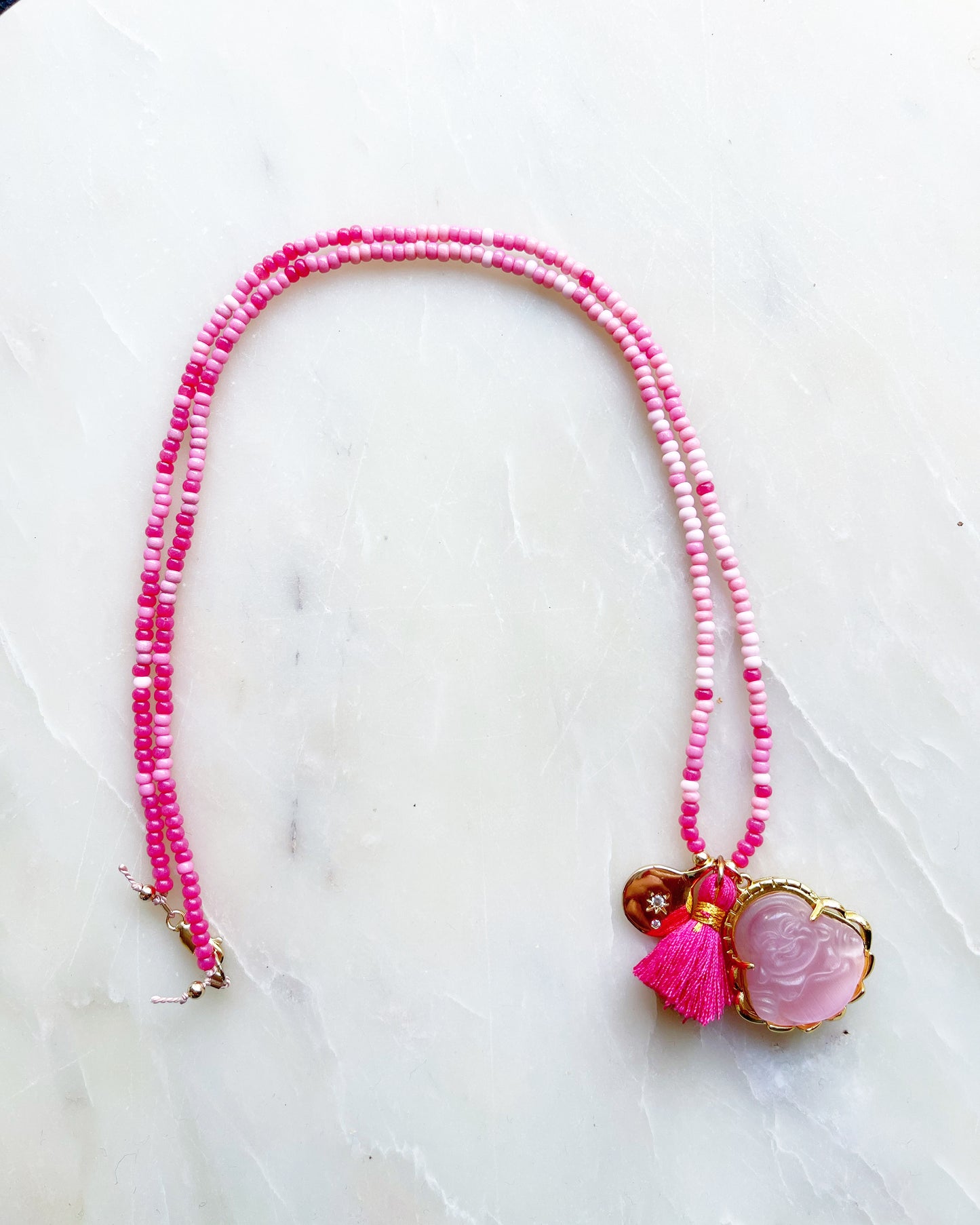 Hot Pink Buddha Tassel Necklace