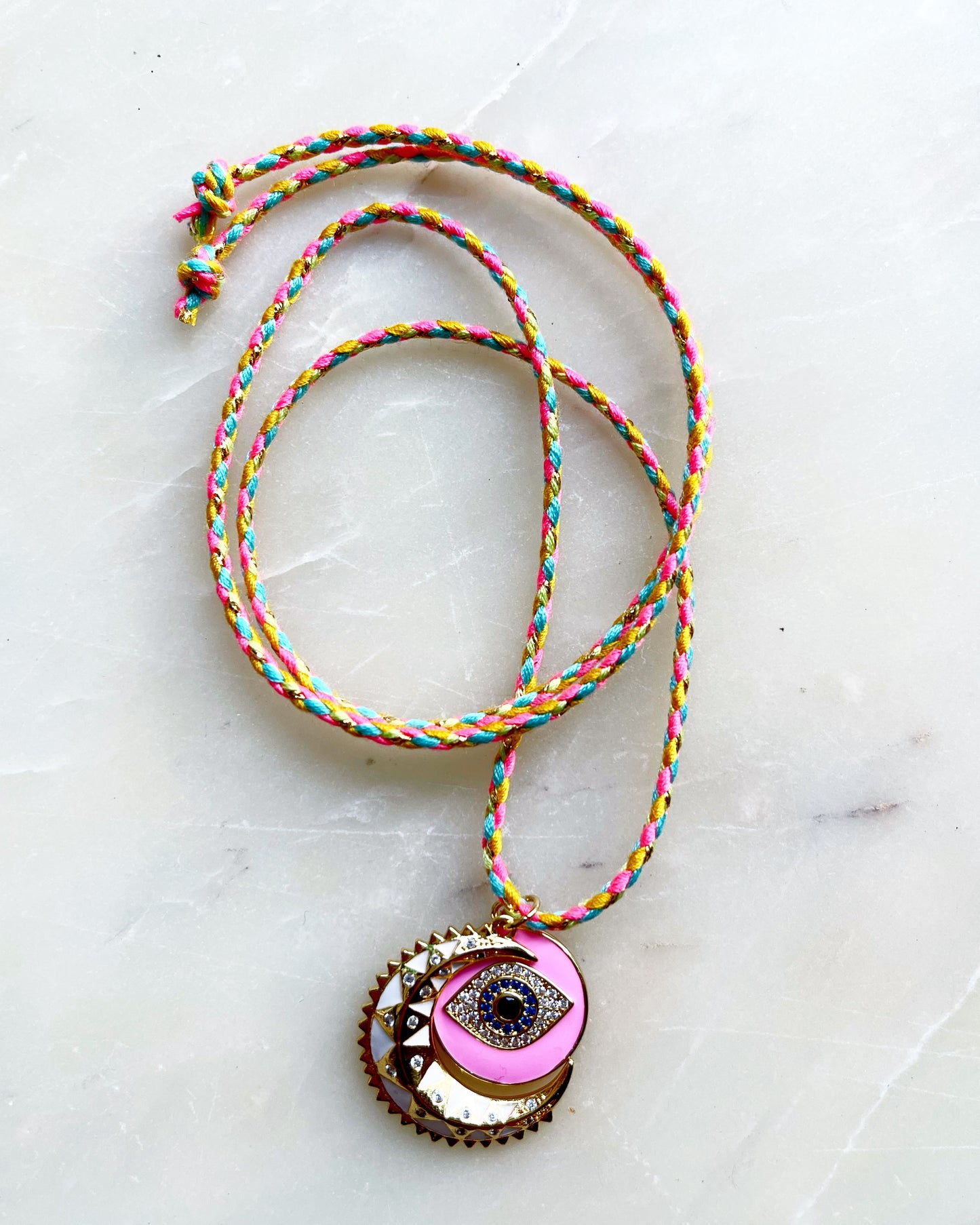 Crescent Moon Tie Necklace Neon