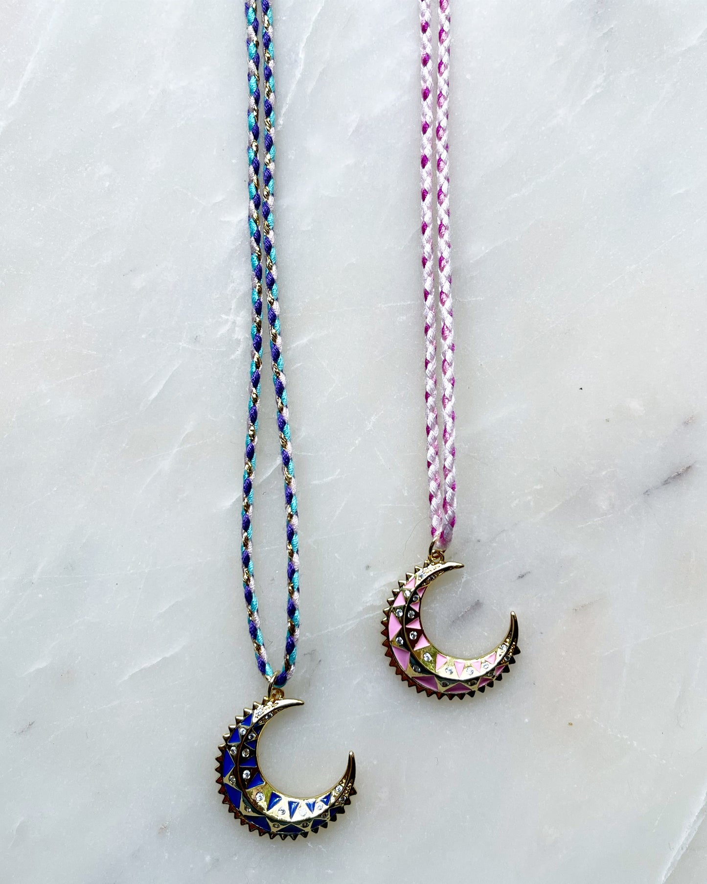 Crescent Moon Tie Necklace Dark Blue