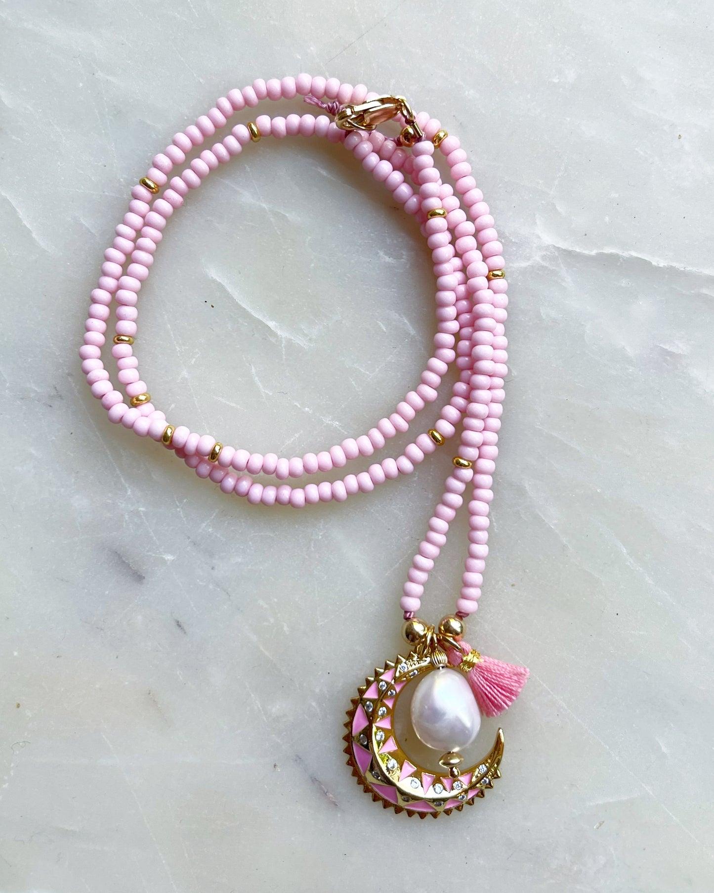 Pink Crescent Moon Necklace