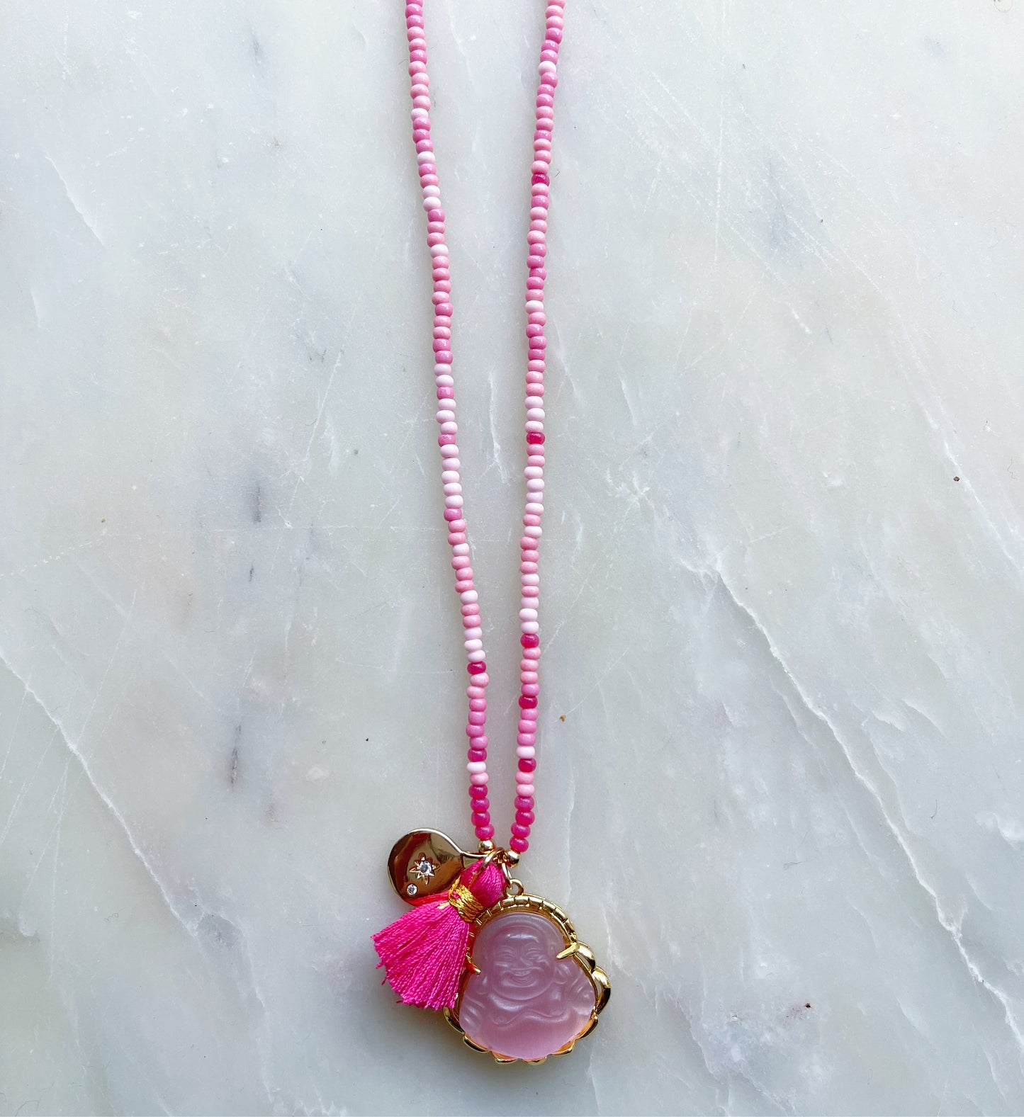 Hot Pink Buddha Tassel Necklace