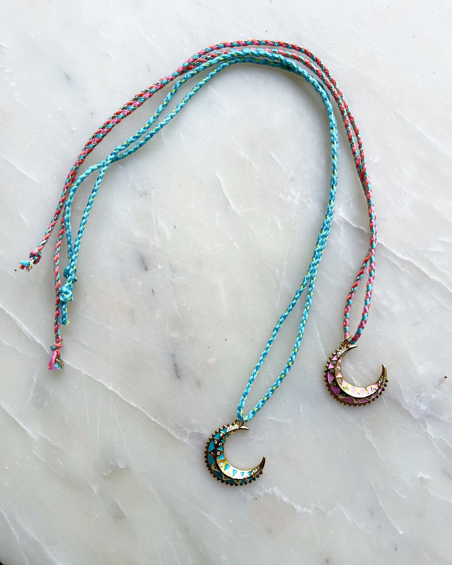 Crescent Moon Tie Necklace Pink