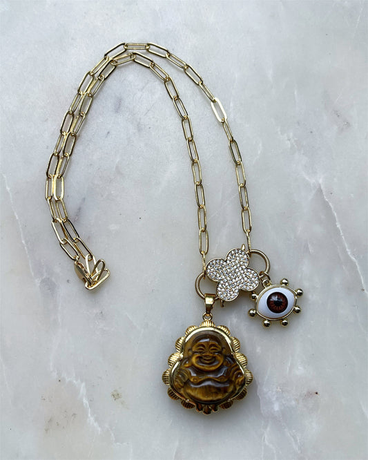 Brown Cats eye Buddha Necklace