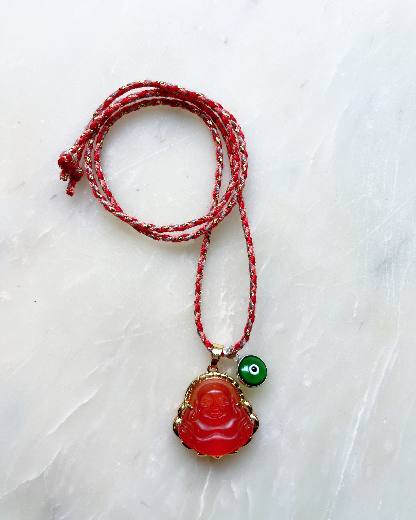 Buddha & Glass Eye Tie Necklace