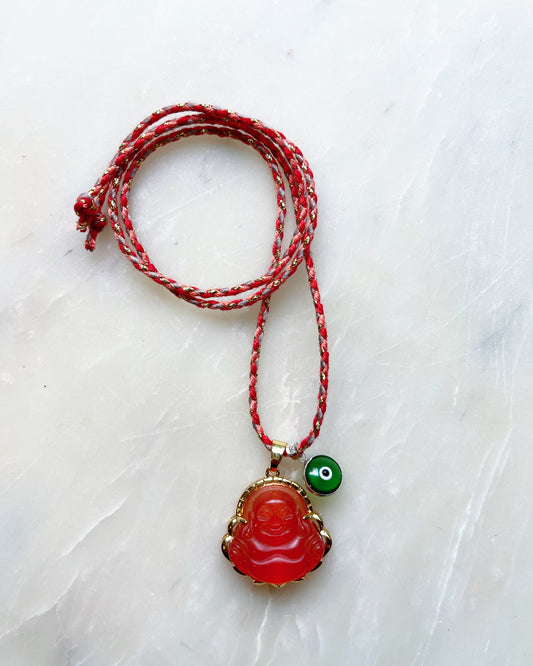 Buddha & Glass Eye Tie Necklace