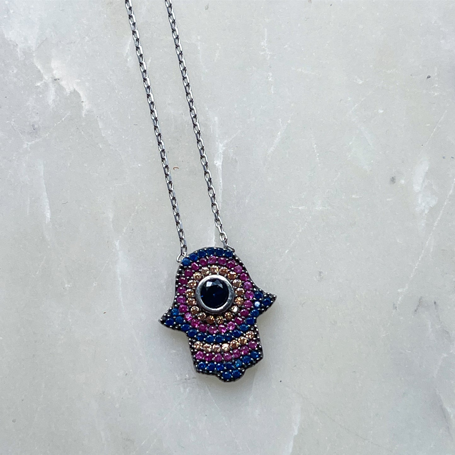 Sterling Silver Hamsa Hand Necklace