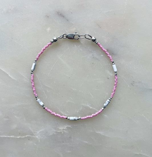 Pink with White Howlite Stone Bracelet