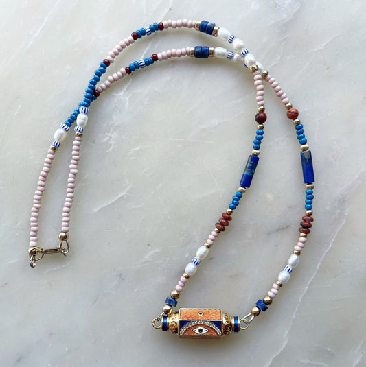 Enamel Connector Necklace with Eye