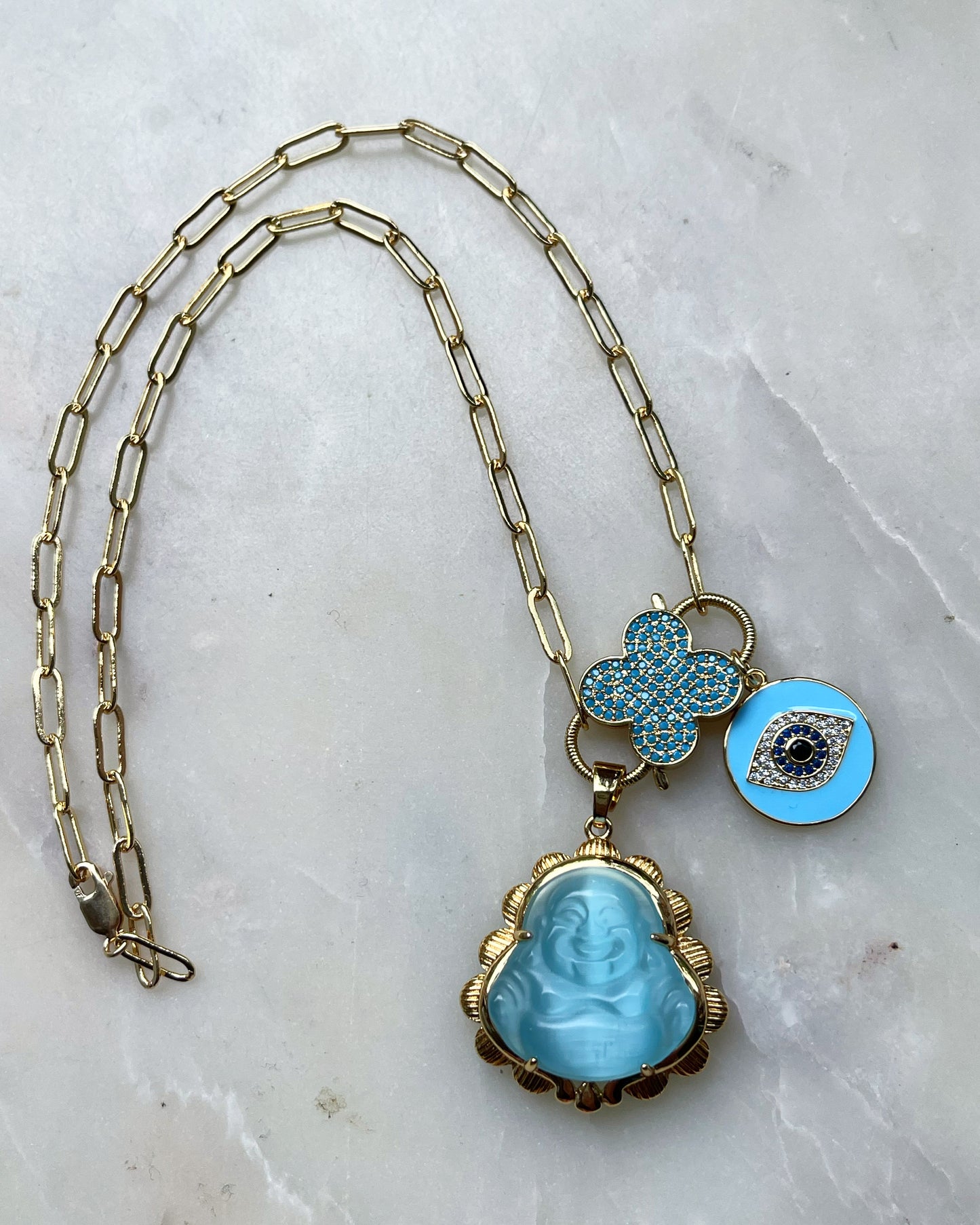 Baby Blue Buddha Chain Necklace