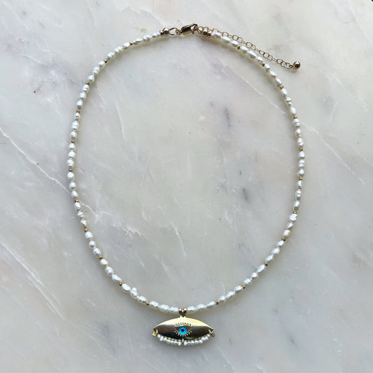 Freshwater Pearl Necklace  with Gold Eye