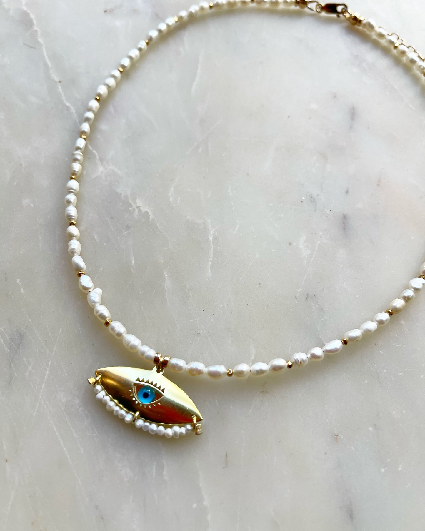 Freshwater Pearl Necklace  with Gold Eye